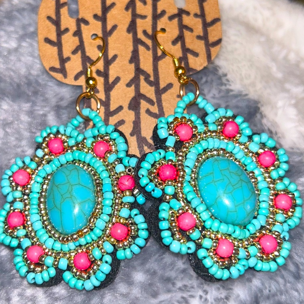 Beaded Turquoise Earrings